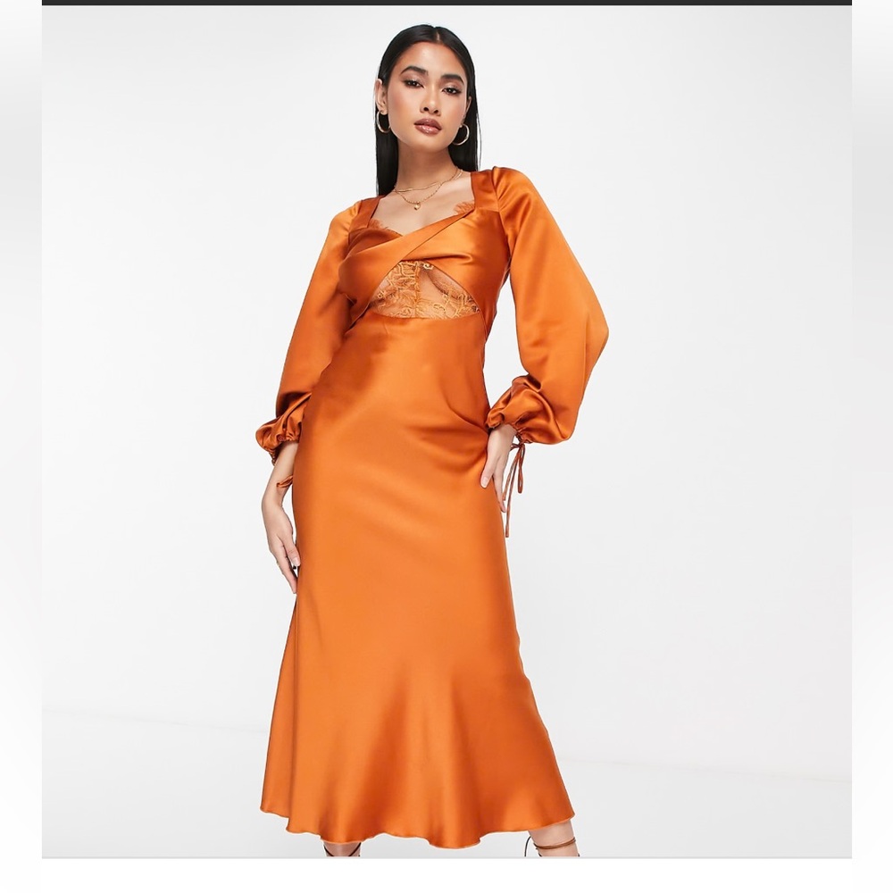 ASOS  design satin long sleeve midi dress